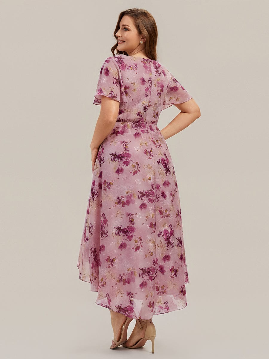 Floral Chiffon Ruffle Sleeve Dress #color_Light Purple Print