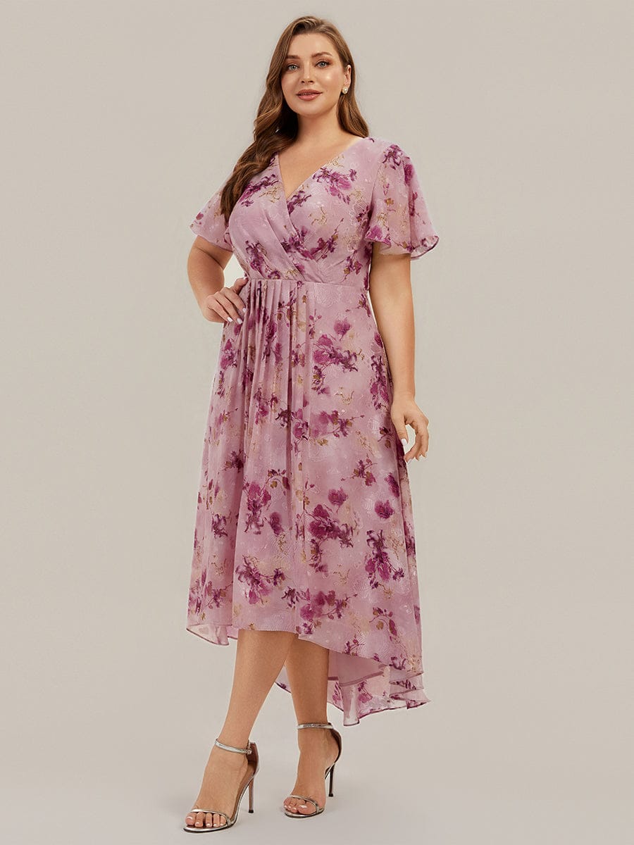Floral Chiffon Ruffle Sleeve Dress #color_Light Purple Print