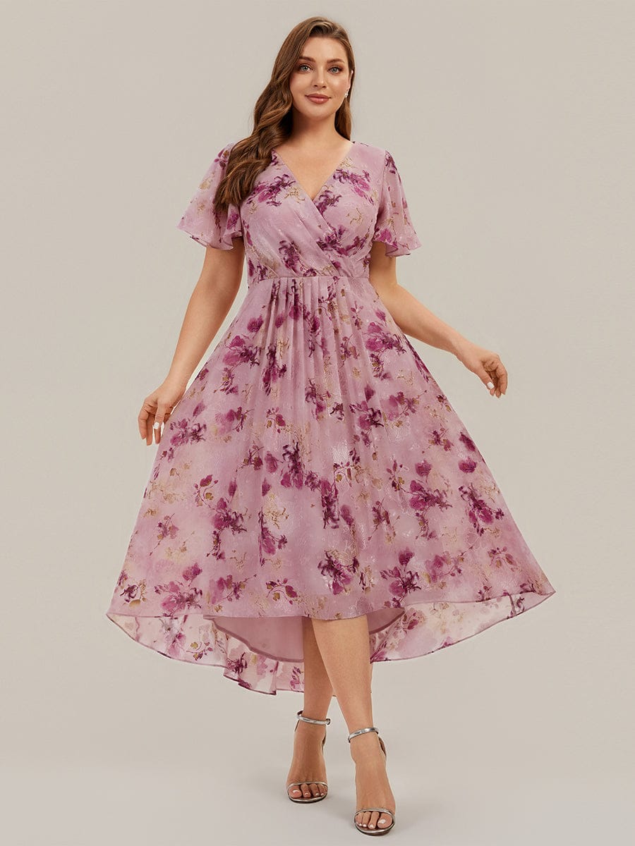 Floral Chiffon Ruffle Sleeve Dress #color_Light Purple Print