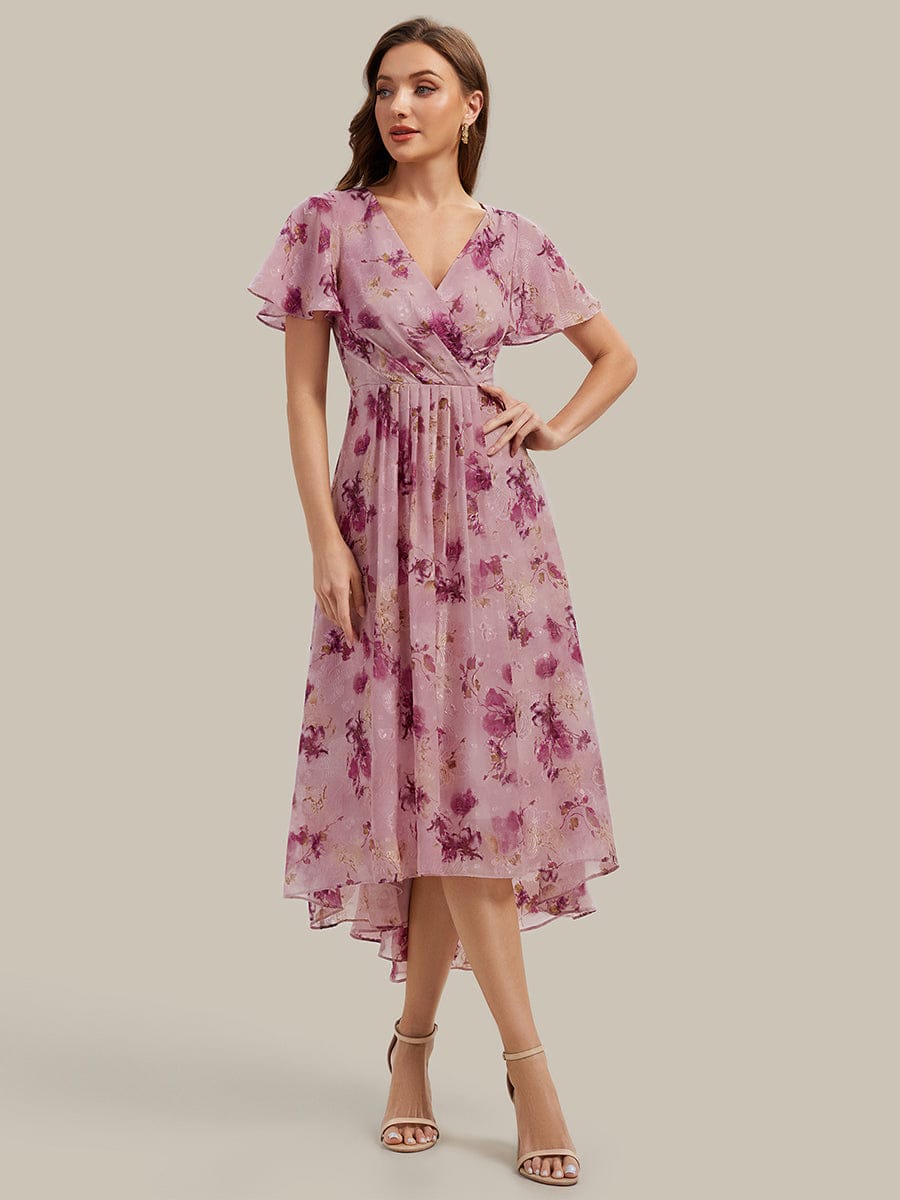 Floral Chiffon Ruffle Sleeve Dress #color_Light Purple Print