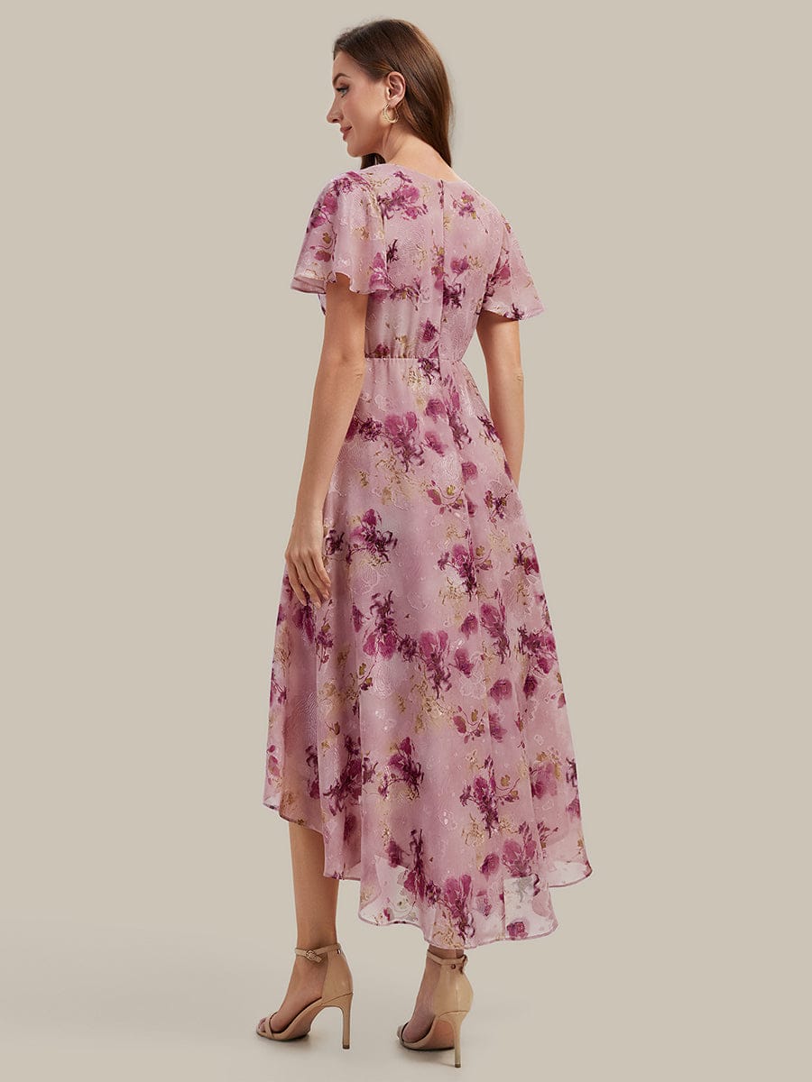 Floral Chiffon Ruffle Sleeve Dress #color_Light Purple Print