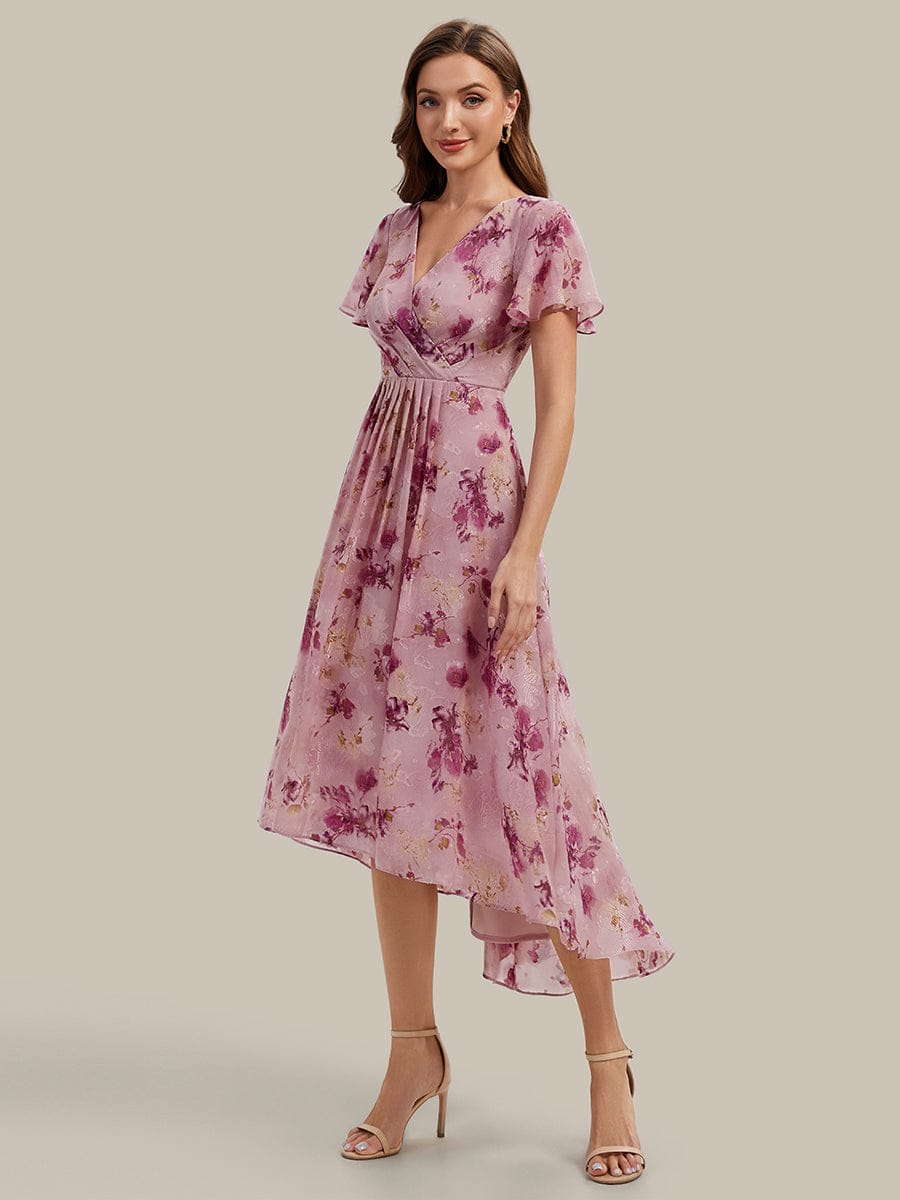 Floral Chiffon Ruffle Sleeve Dress #color_Light Purple Print