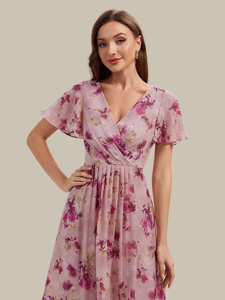 Floral Chiffon Ruffle Sleeve Dress #color_Light Purple Print