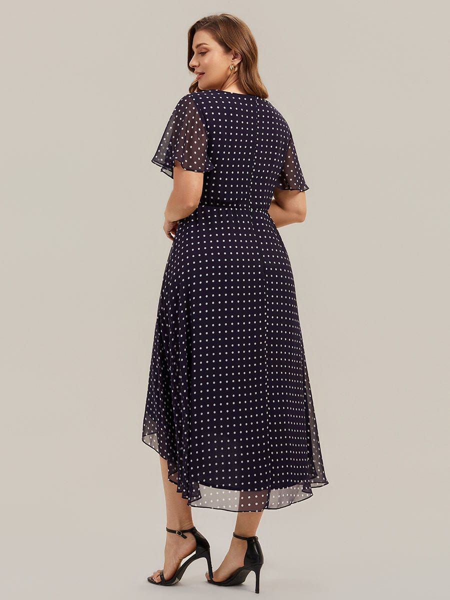 Floral Chiffon Ruffle Sleeve Dress #color_Navy Blue Polka Dots