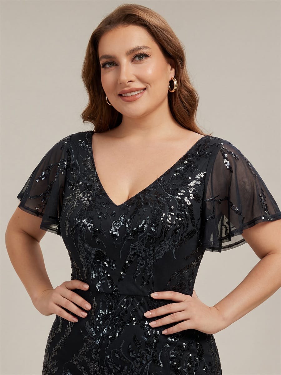 Ruffled Sequin Ruffle Sleeve Dress #color_Black