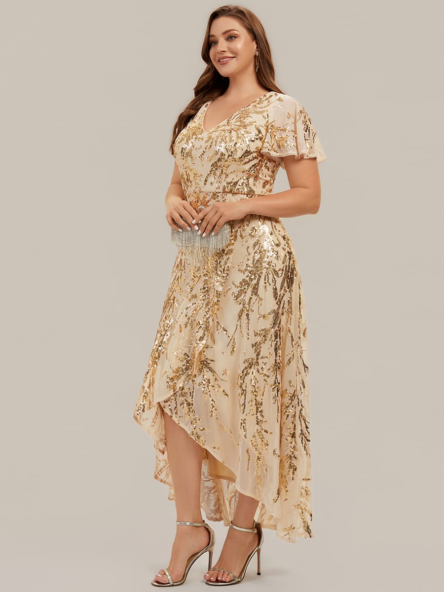 Ruffled Sequin Ruffle Sleeve Dress #color_Gold