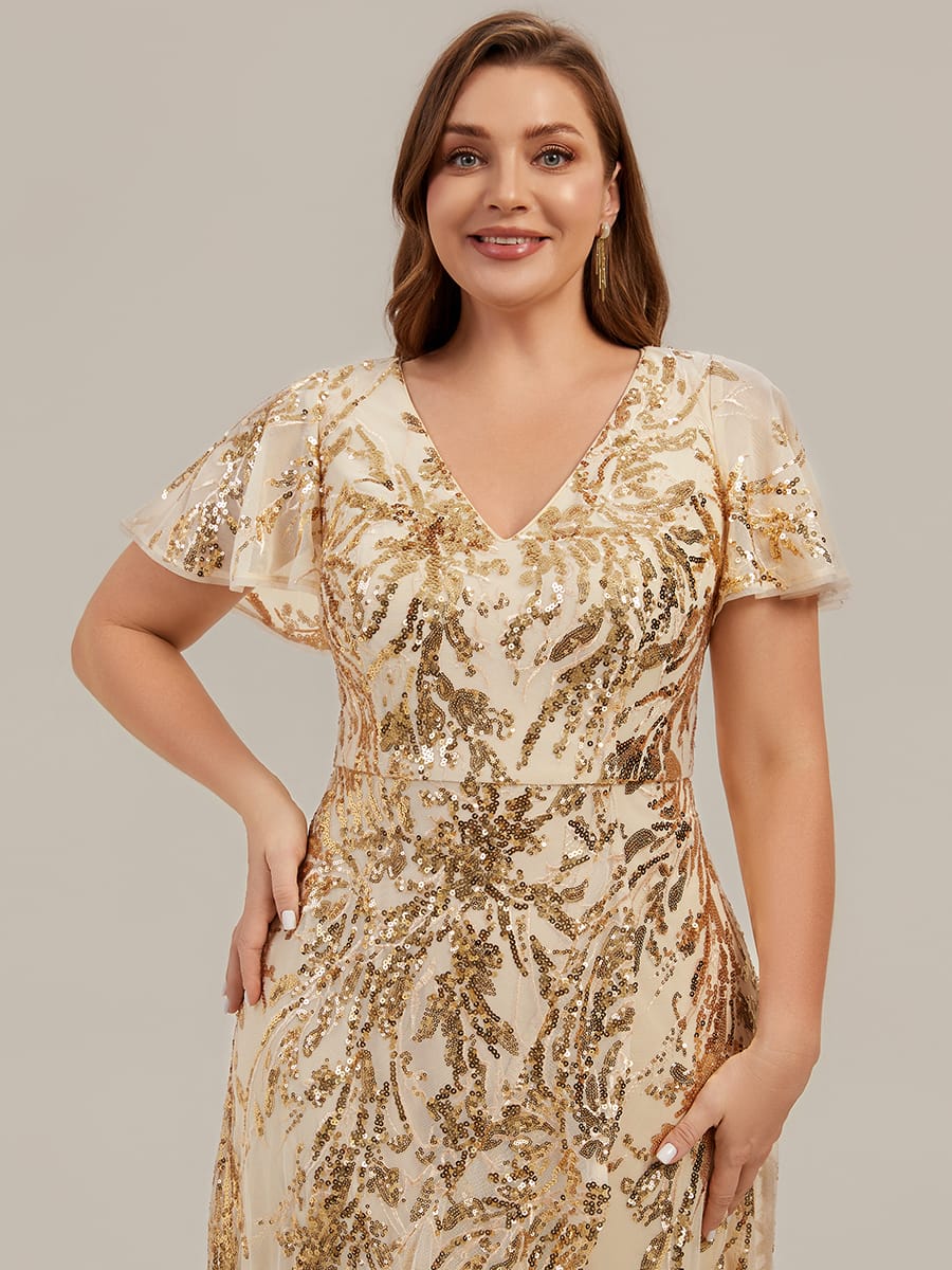 Ruffled Sequin Ruffle Sleeve Dress #color_Gold