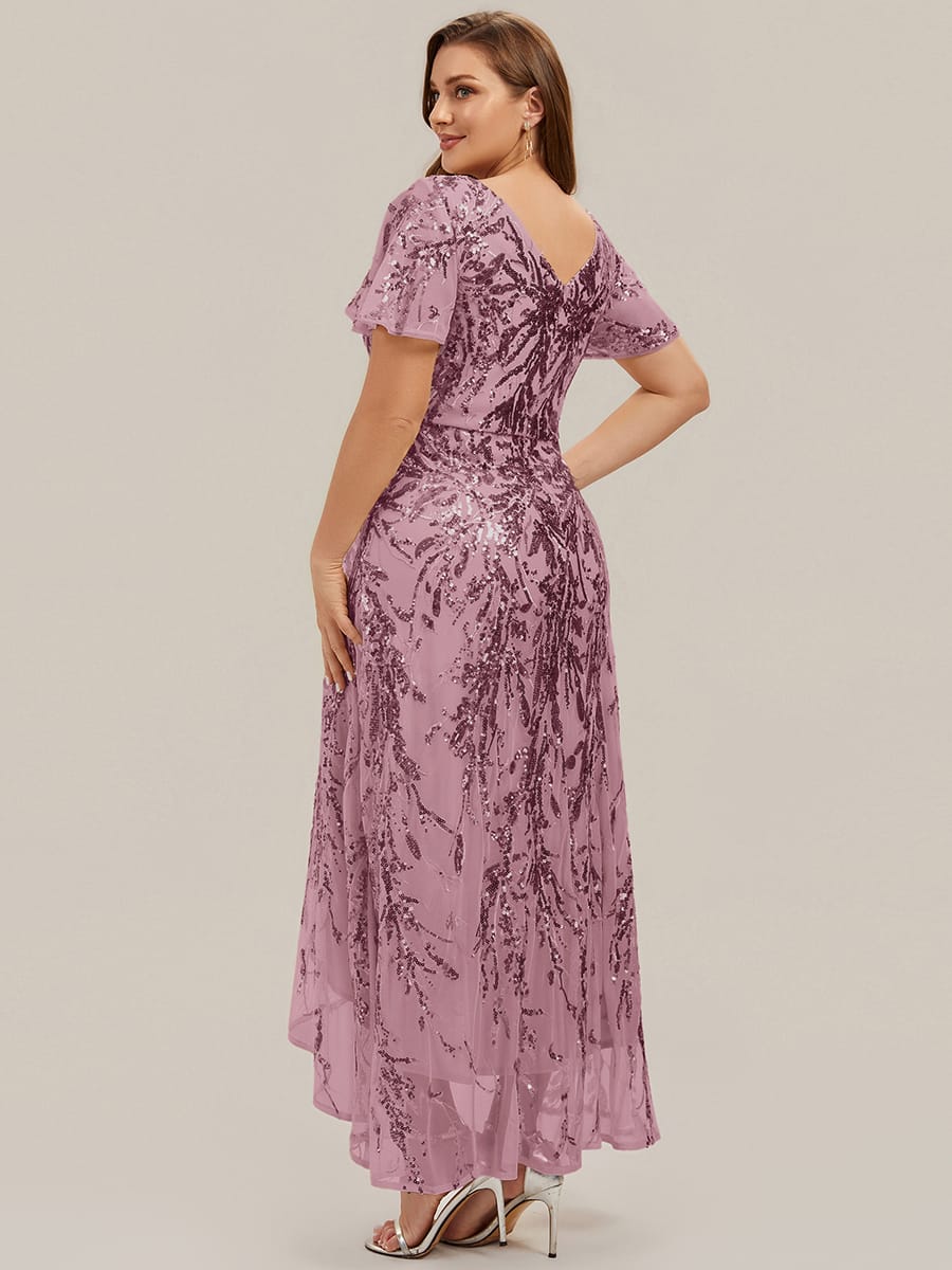 Ruffled Sequin Ruffle Sleeve Dress #color_Purple Orchid