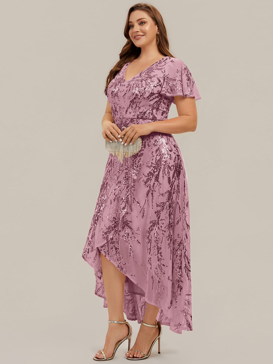 Ruffled Sequin Ruffle Sleeve Dress #color_Purple Orchid