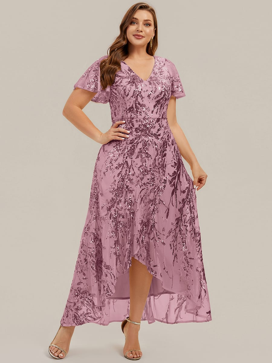 Ruffled Sequin Ruffle Sleeve Dress #color_Purple Orchid