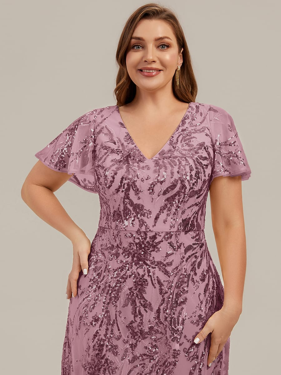 Ruffled Sequin Ruffle Sleeve Dress #color_Purple Orchid