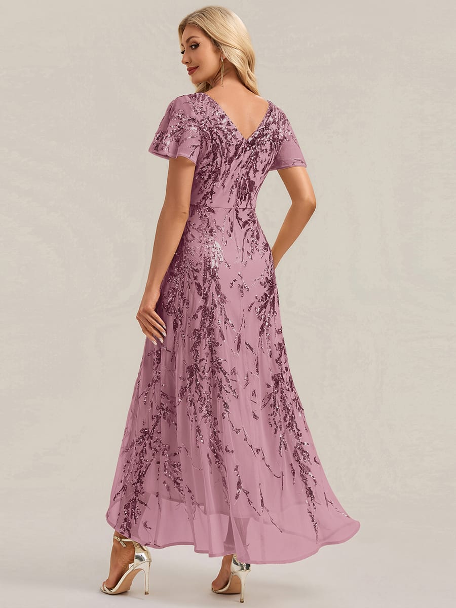 Ruffled Sequin Ruffle Sleeve Dress #color_Purple Orchid