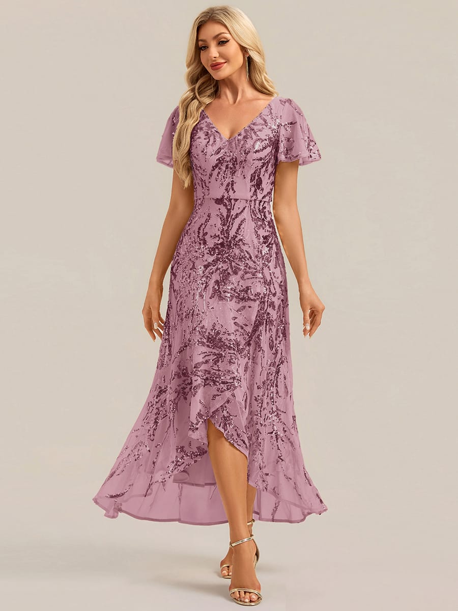 Ruffled Sequin Ruffle Sleeve Dress #color_Purple Orchid