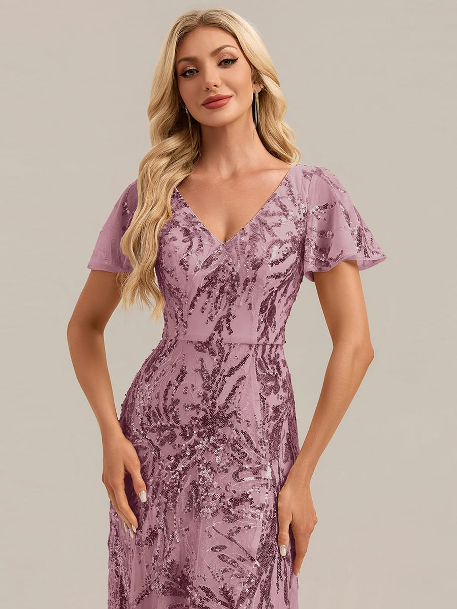 Ruffled Sequin Ruffle Sleeve Dress #color_Purple Orchid