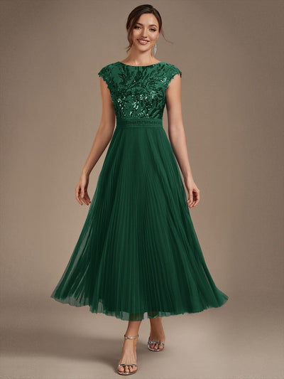 See-through Sequin Cap Sleeve Dress