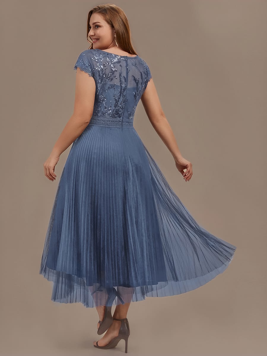See-through Sequin Cap Sleeve Dress #color_Dusty Blue