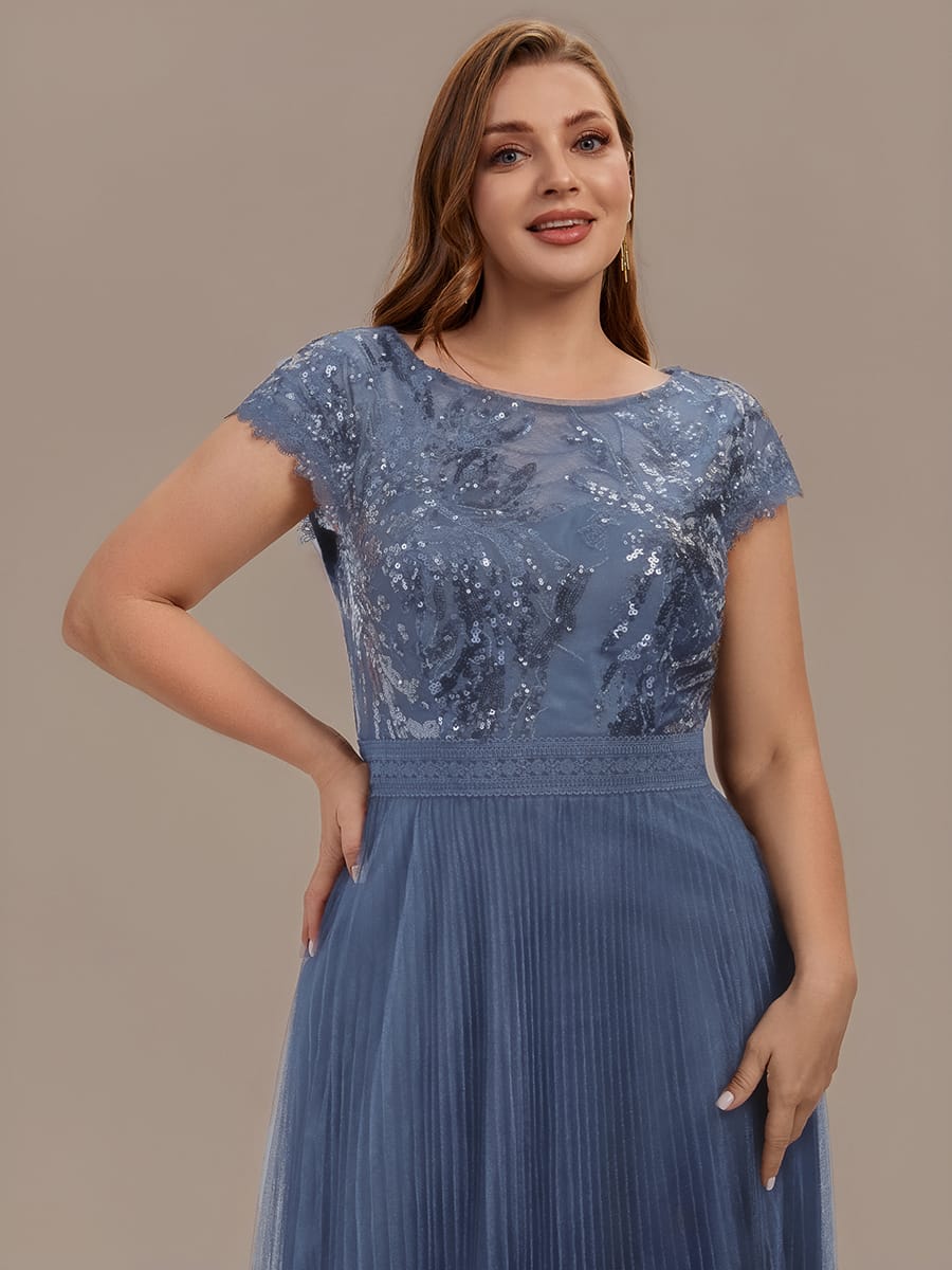 See-through Sequin Cap Sleeve Dress #color_Dusty Blue