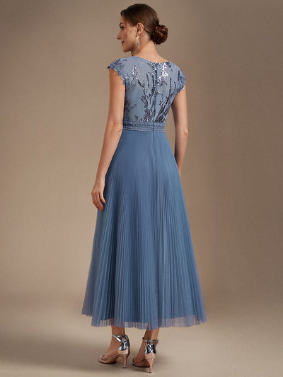 See-through Sequin Cap Sleeve Dress
