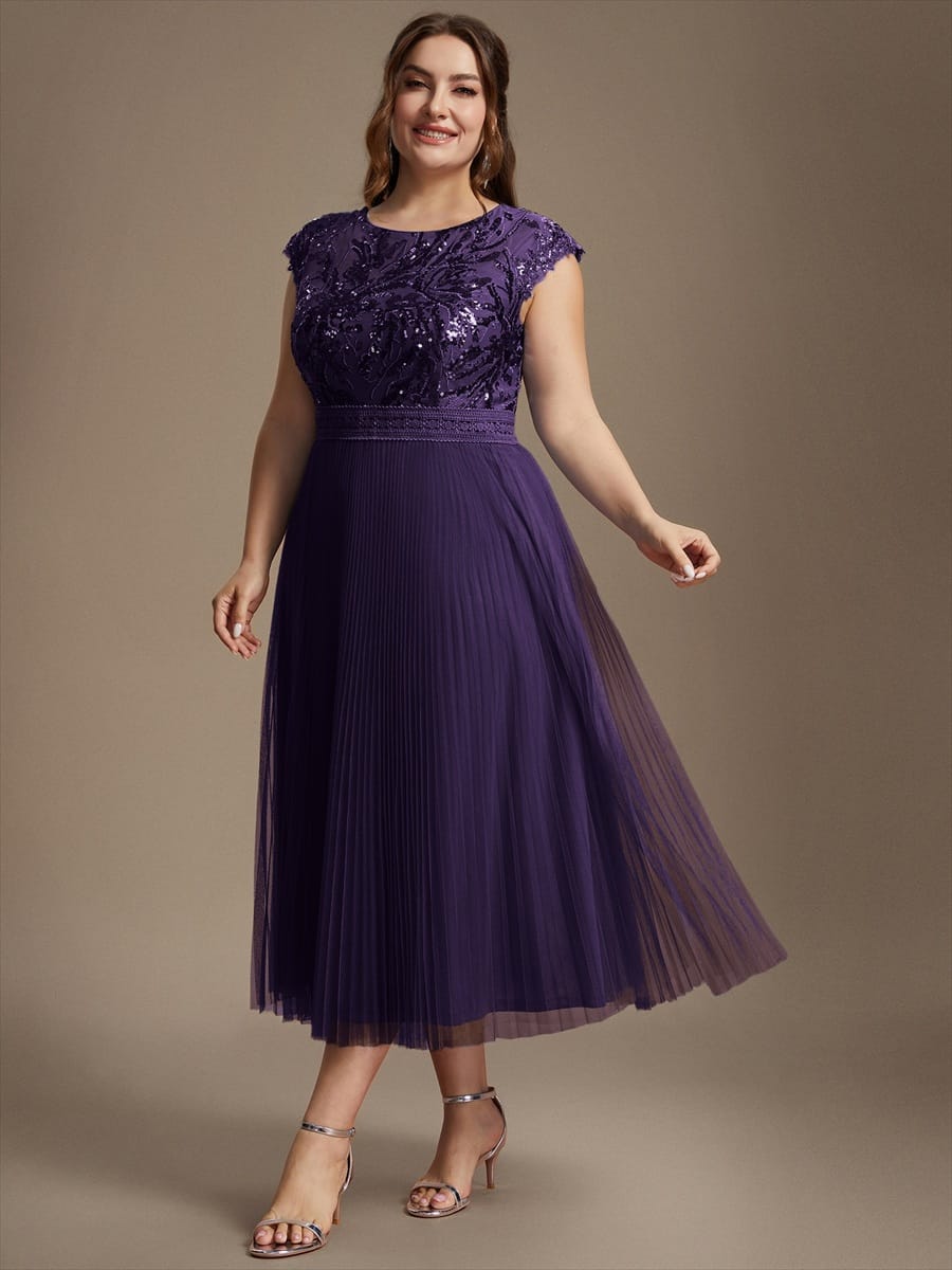 See-through Sequin Cap Sleeve Dress #color_Dark Purple