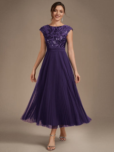 See-through Sequin Cap Sleeve Dress
