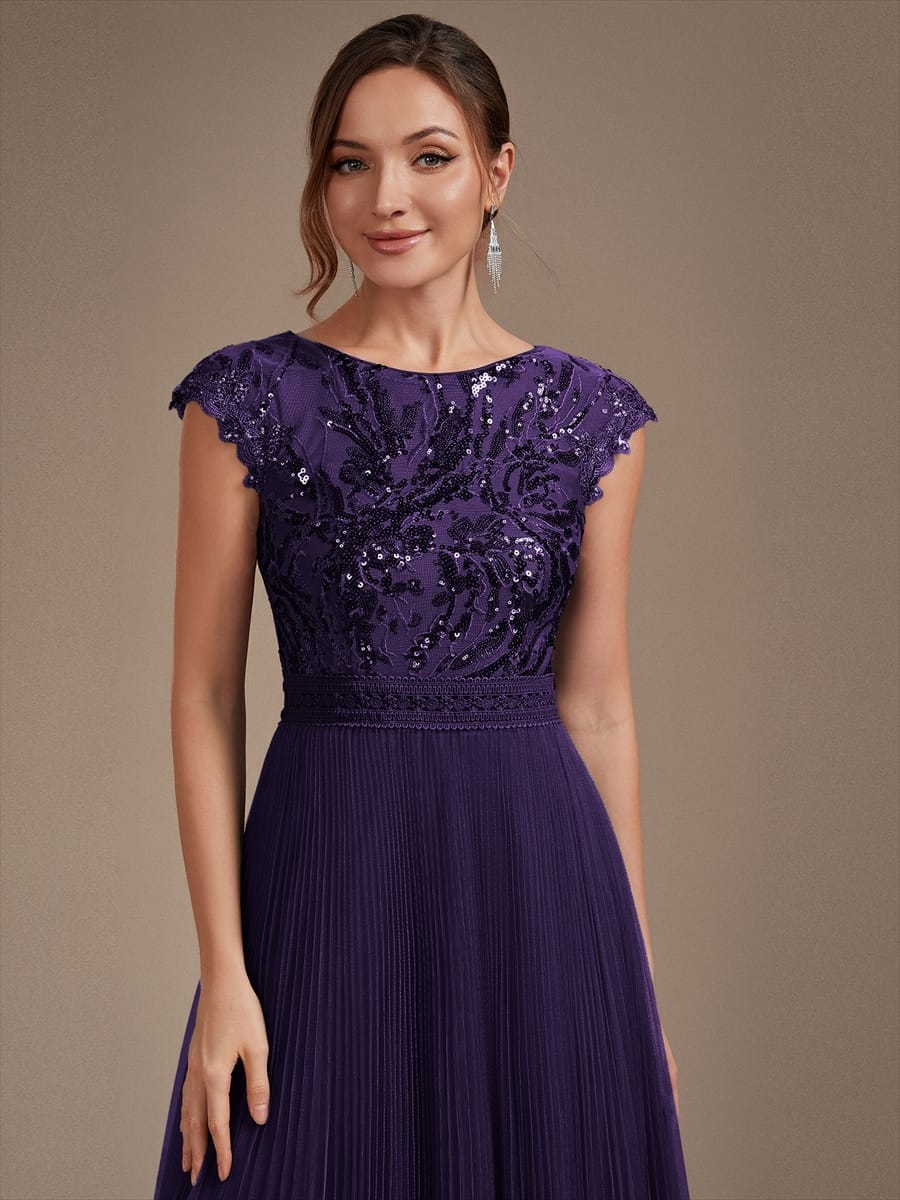 See-through Sequin Cap Sleeve Dress #color_Dark Purple