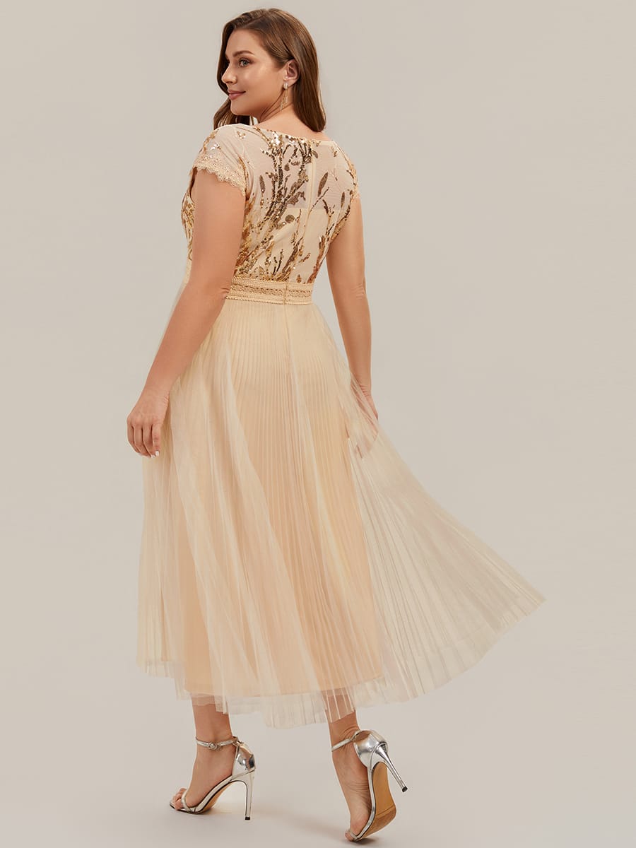 See-through Sequin Cap Sleeve Dress #color_Gold