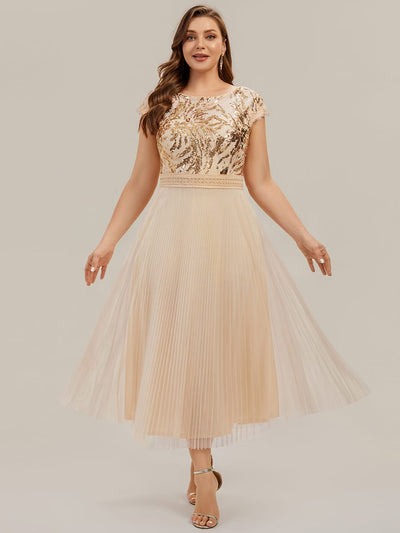 See-through Sequin Cap Sleeve Dress