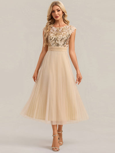 See-through Sequin Cap Sleeve Dress