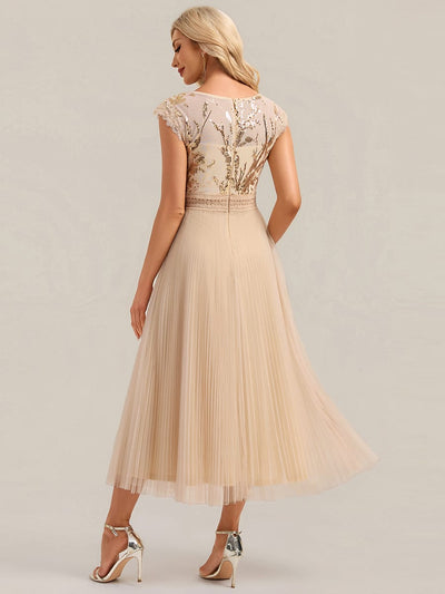 See-through Sequin Cap Sleeve Dress
