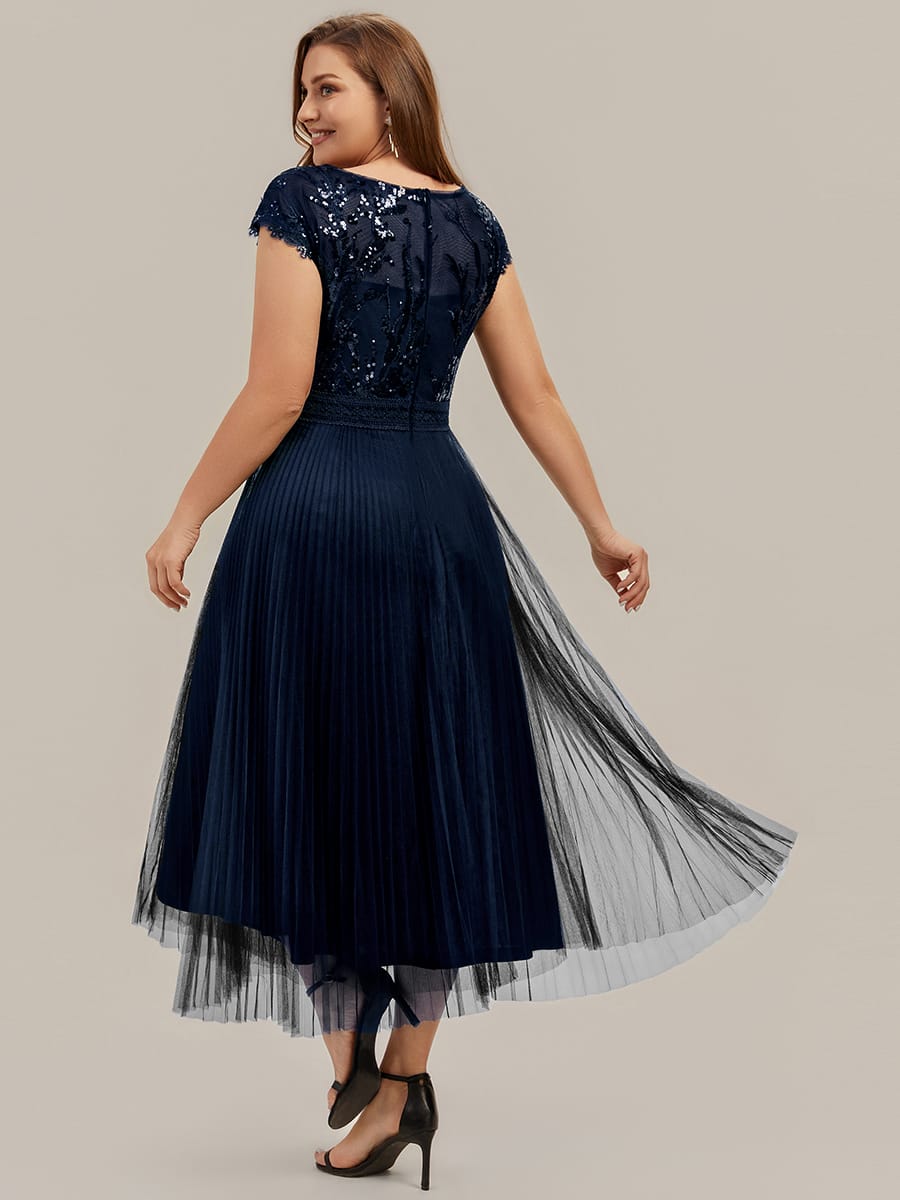 See-through Sequin Cap Sleeve Dress #color_Navy Blue