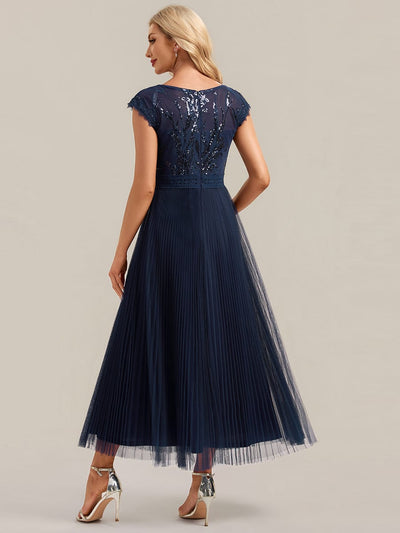 See-through Sequin Cap Sleeve Dress