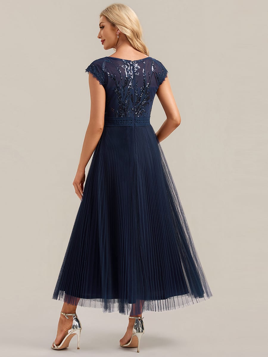See-through Sequin Cap Sleeve Dress #color_Navy Blue