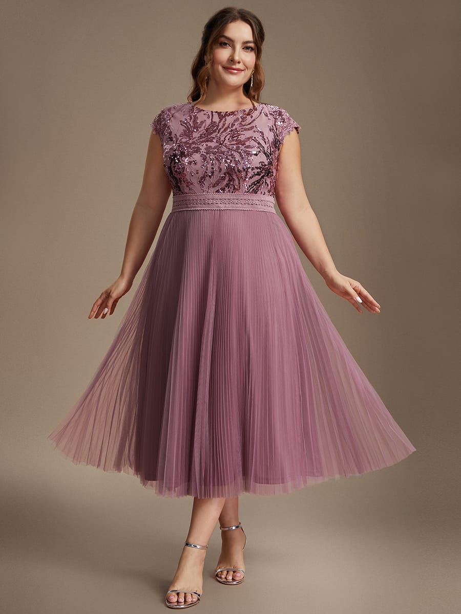 See-through Sequin Cap Sleeve Dress #color_Purple Orchid