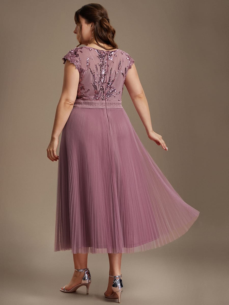 See-through Sequin Cap Sleeve Dress #color_Purple Orchid