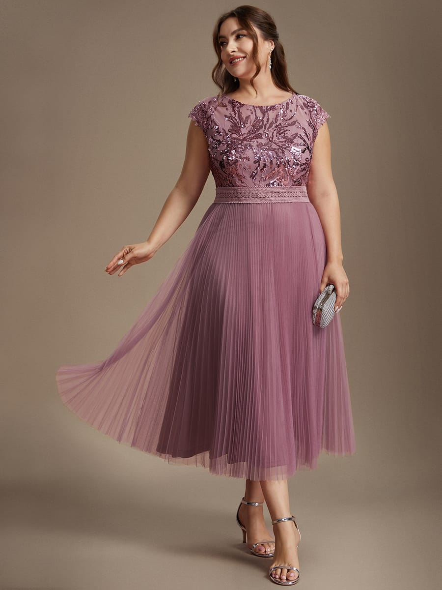 See-through Sequin Cap Sleeve Dress #color_Purple Orchid
