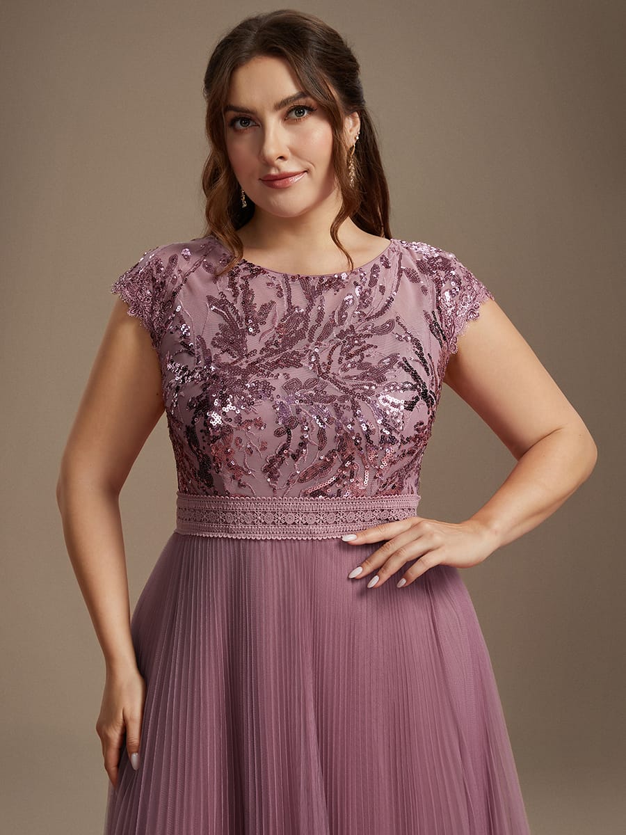 See-through Sequin Cap Sleeve Dress #color_Purple Orchid