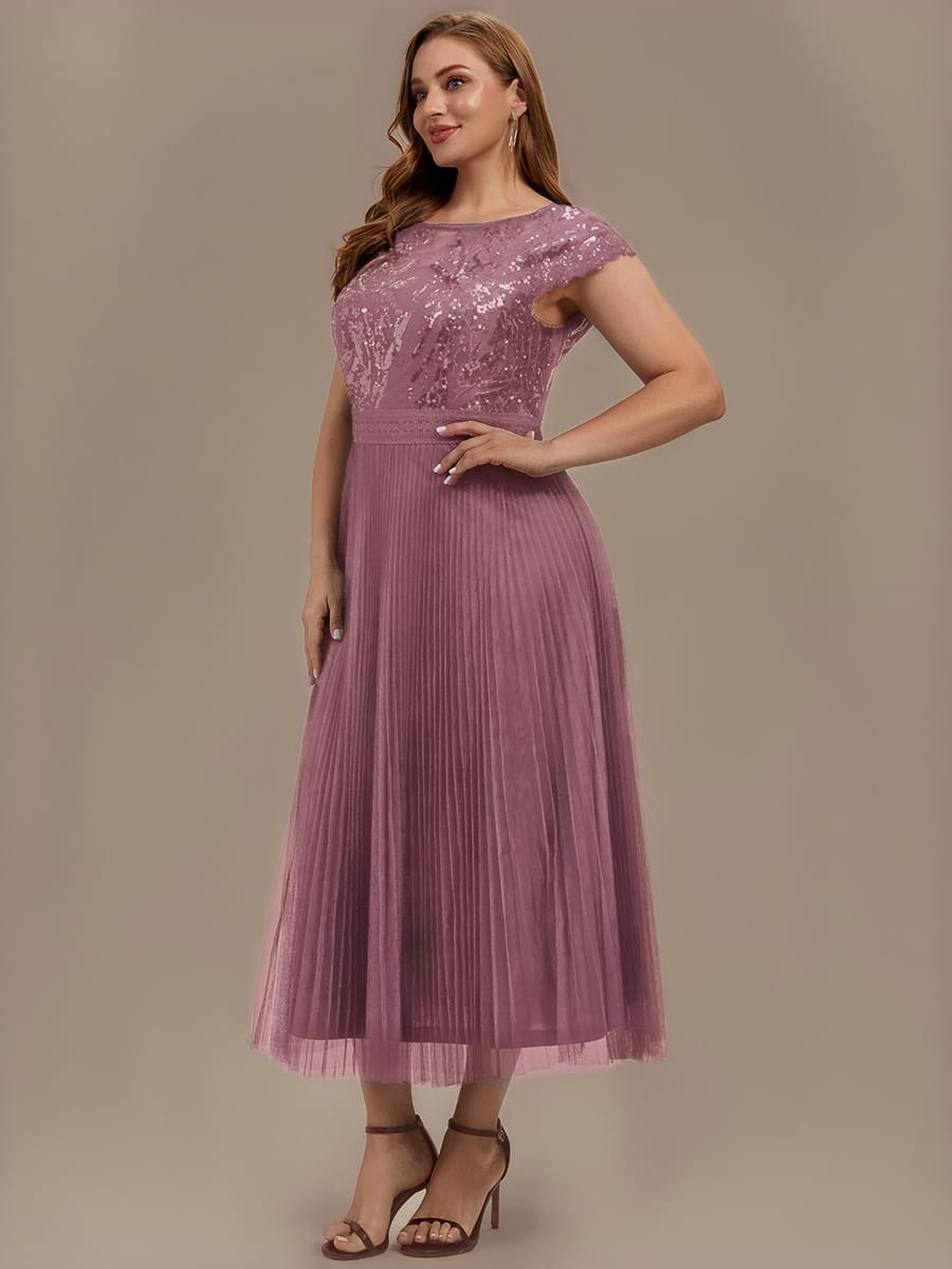 See-through Sequin Cap Sleeve Dress #color_Purple Orchid