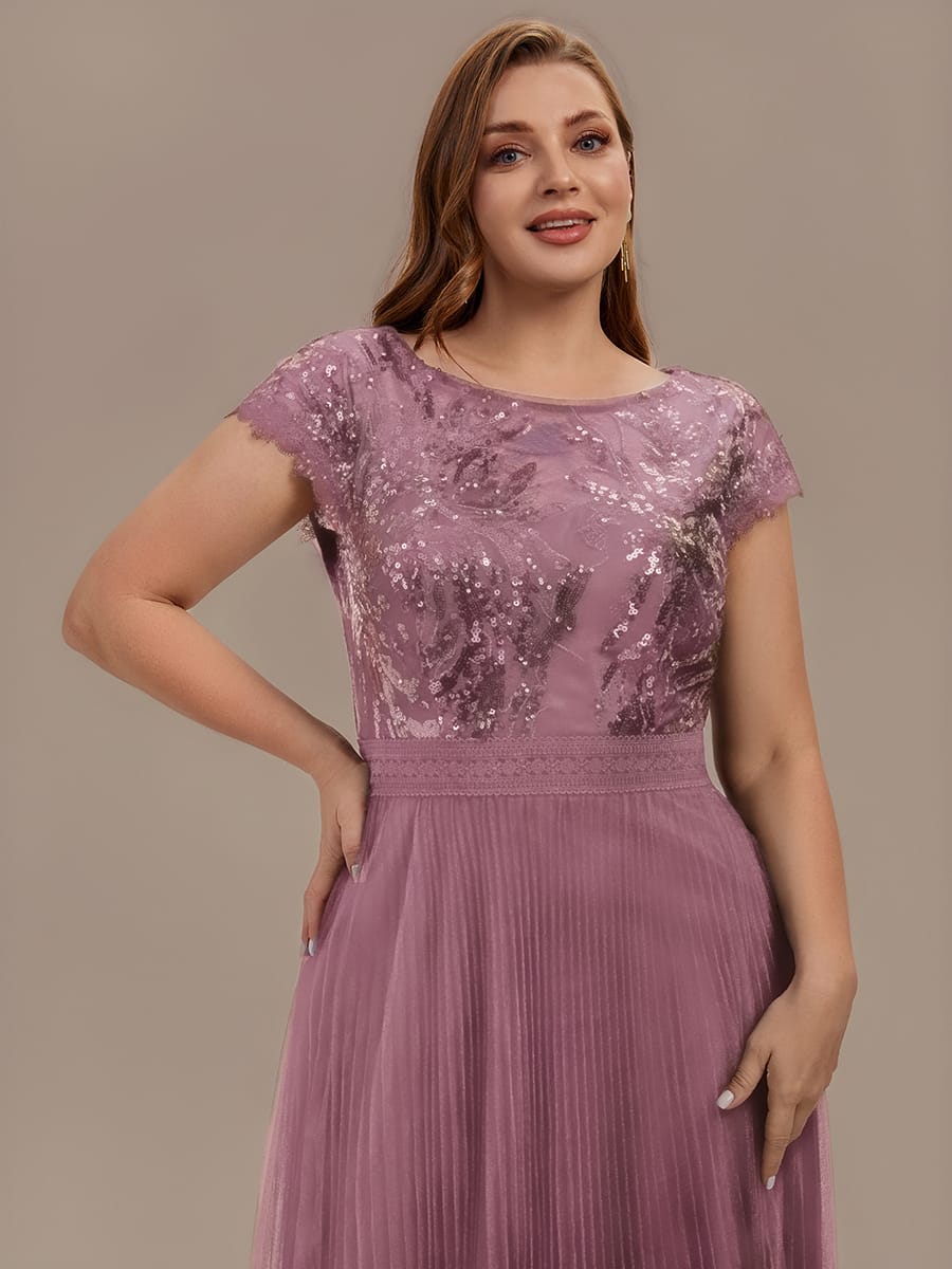 See-through Sequin Cap Sleeve Dress #color_Purple Orchid
