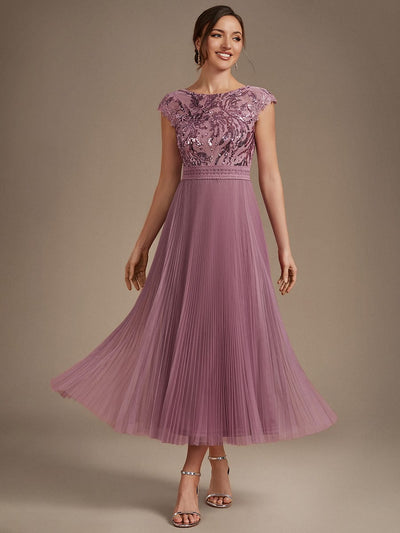 See-through Sequin Cap Sleeve Dress