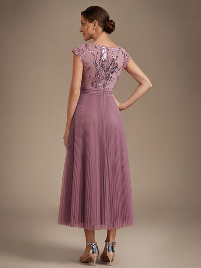 See-through Sequin Cap Sleeve Dress