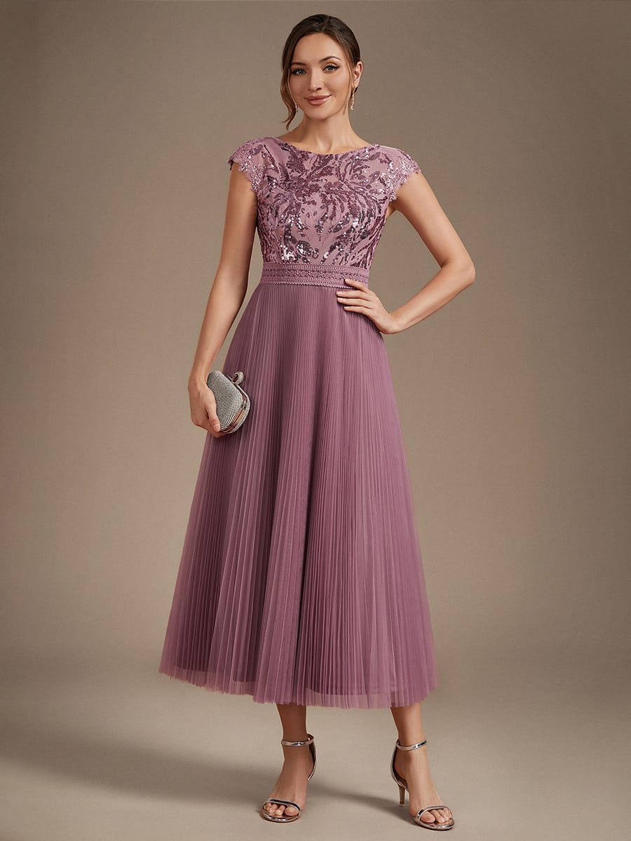 See-through Sequin Cap Sleeve Dress #color_Purple Orchid