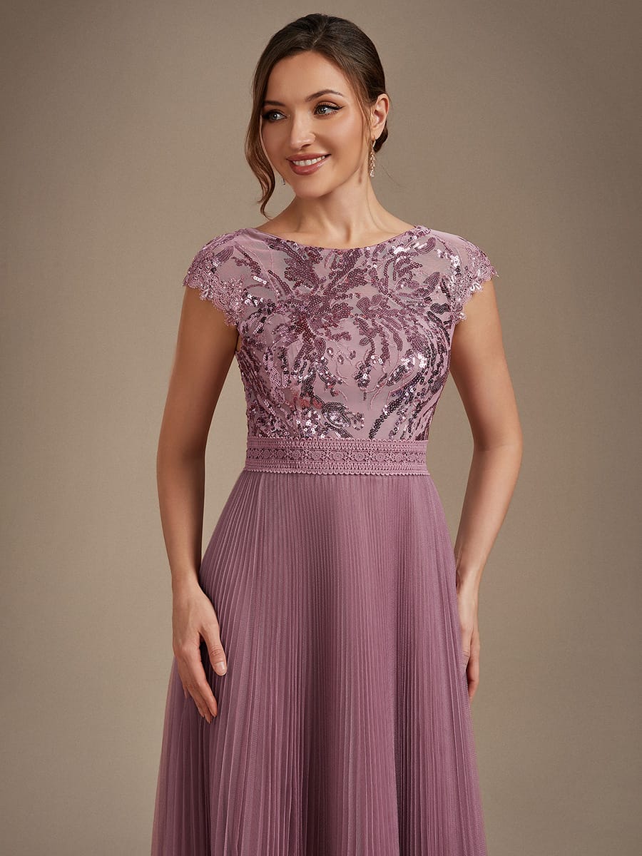 See-through Sequin Cap Sleeve Dress #color_Purple Orchid