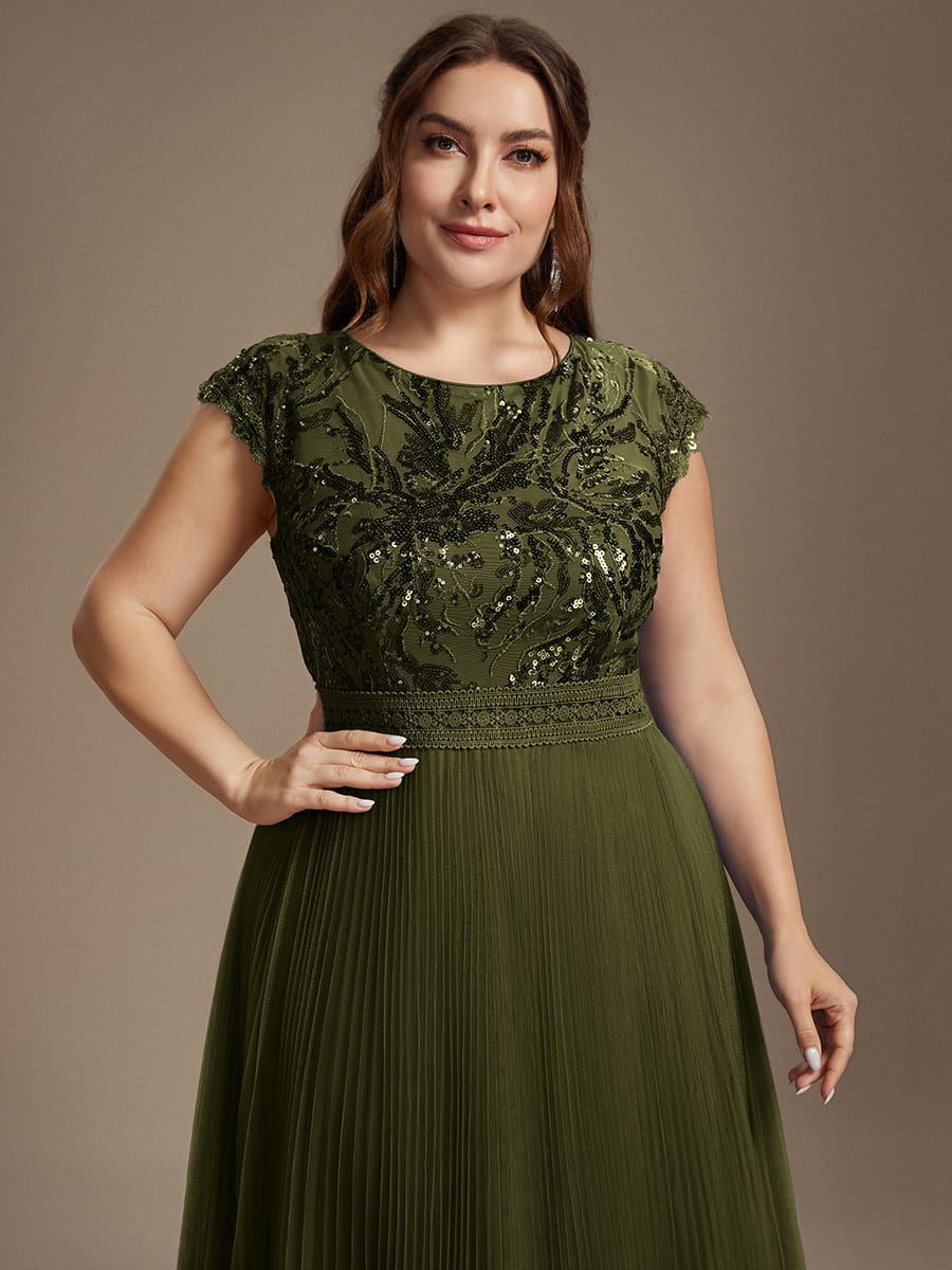 See-through Sequin Cap Sleeve Dress #color_Olive Green