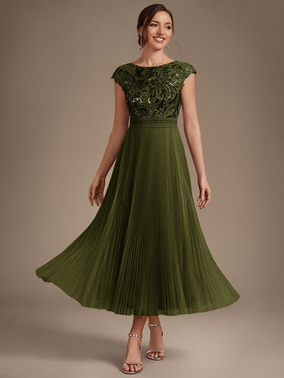 See-through Sequin Cap Sleeve Dress