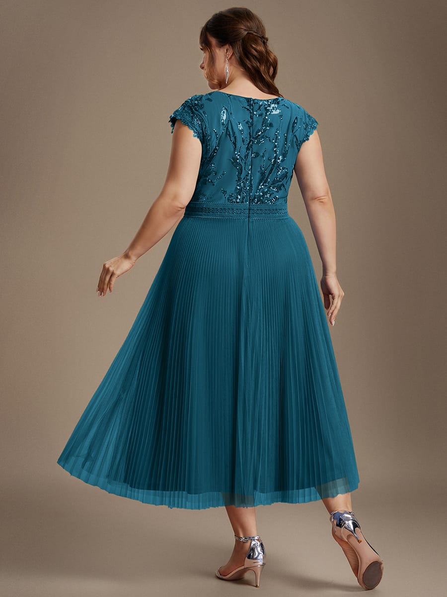 See-through Sequin Cap Sleeve Dress #color_Teal Blue