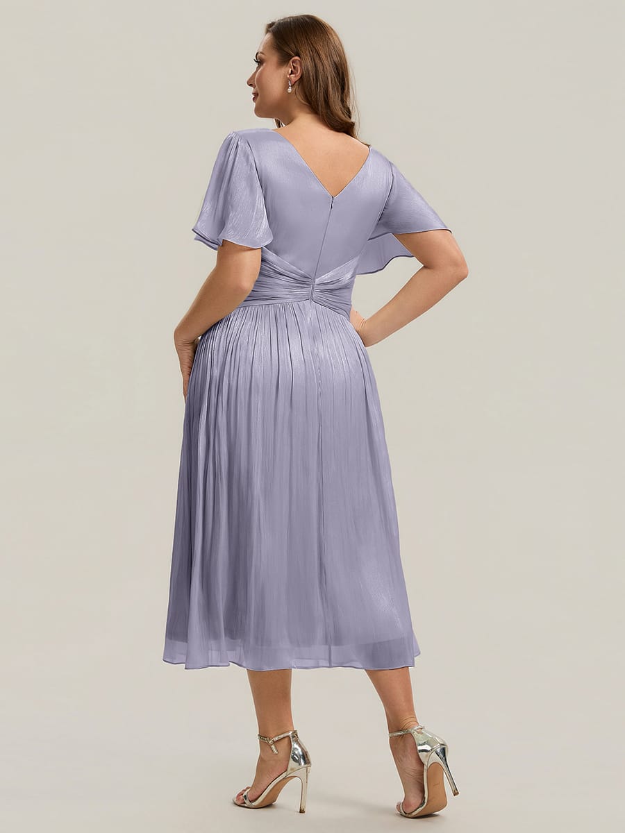 Gathered Sea-island filament fabircs Ruffle Sleeve Dress #color_Frosted Lilac