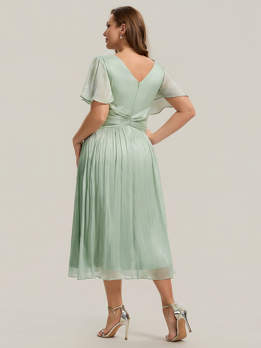 Gathered Sea-island filament fabircs Ruffle Sleeve Dress #color_Mint Green