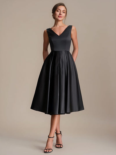 Pleated Satin Sleeveless Dress