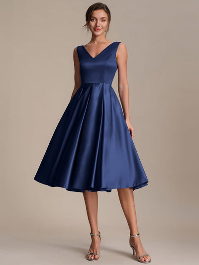 Pleated Satin Sleeveless Dress