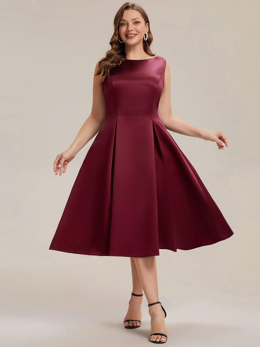 Satin Sleeveless Ball-Gown Dress #color_Burgundy